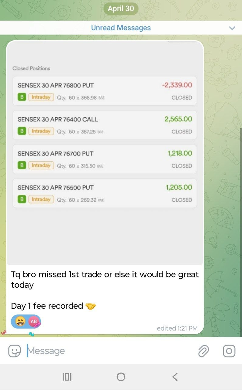 Member screenshot showing closed positions and positive feedback